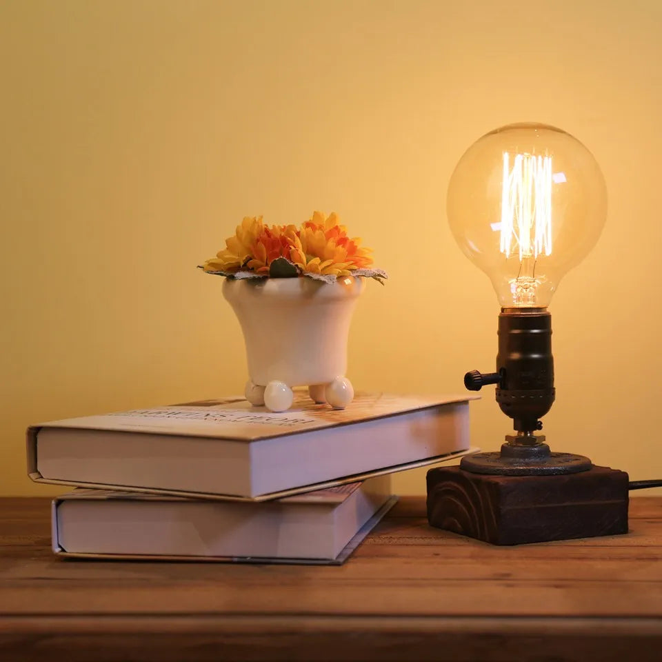 Lampe de chevet Originale Vintage en Bois et Métal