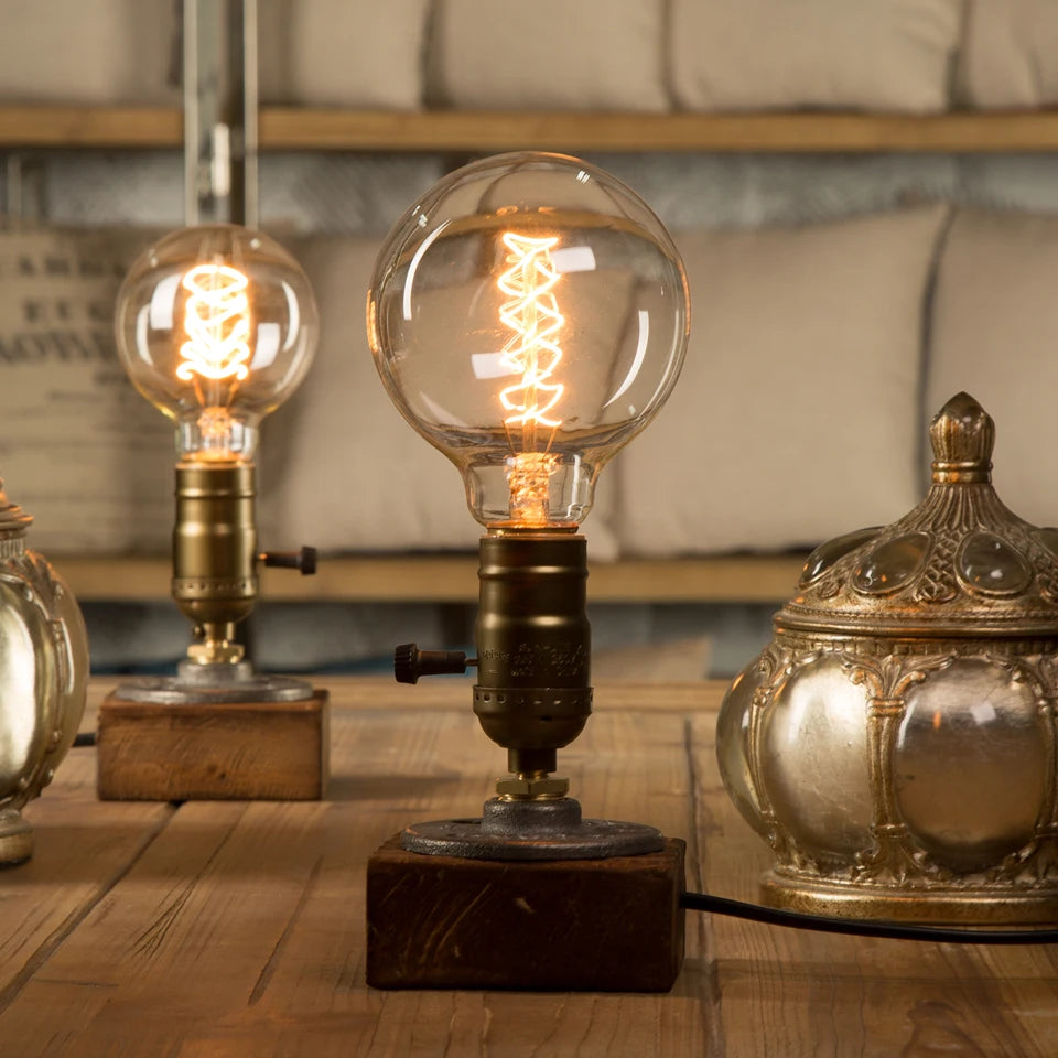 Lampe de chevet Originale Vintage en Bois et Métal