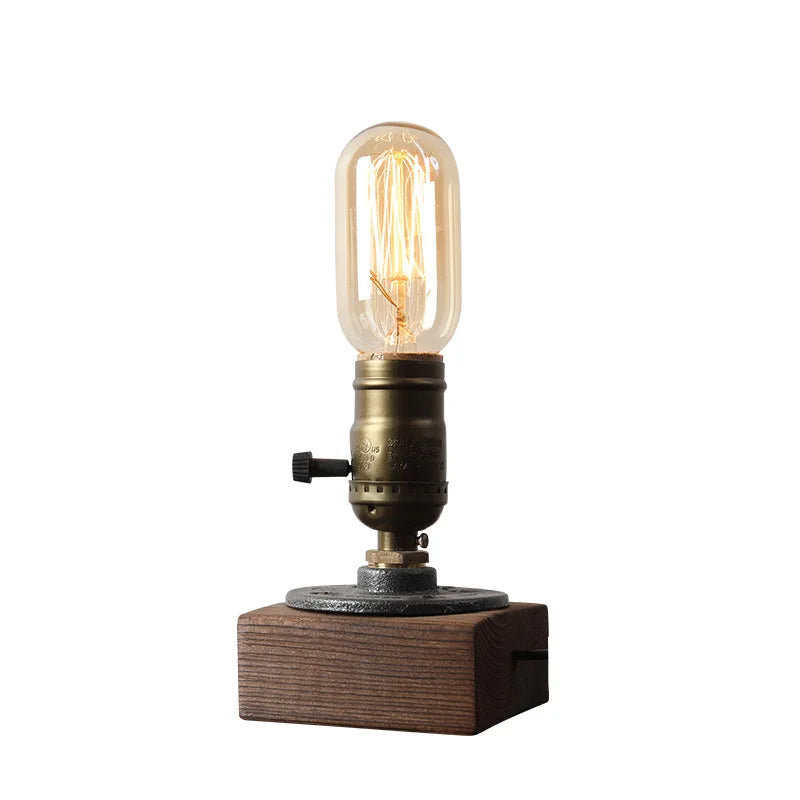 Lampe de chevet Originale Vintage en Bois et Métal