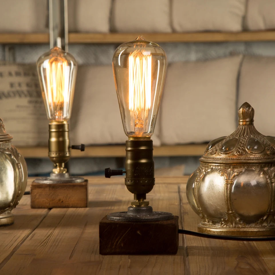Lampe de chevet Originale Vintage en Bois et Métal