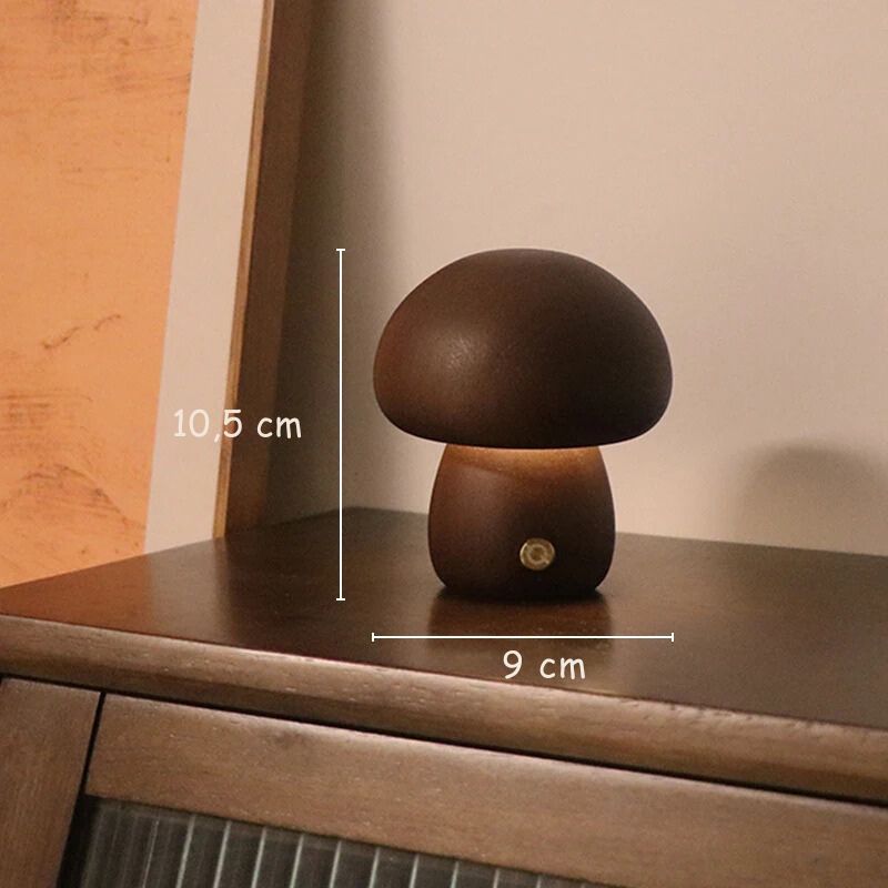 Lampe de chevet LED Champignon en Bois - Éclat Nocturne