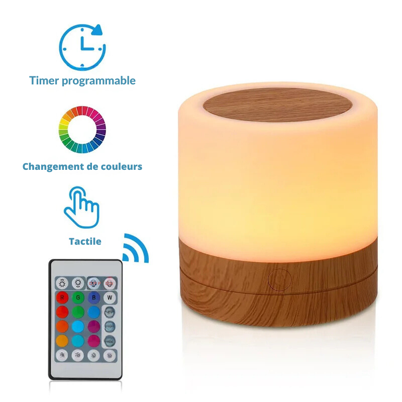 Lampe de chevet mini avec socle en bois