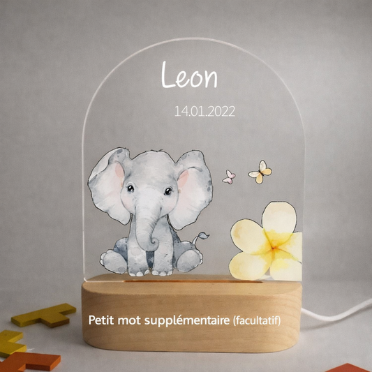 Veilleuse de naissance personnalisée - Éléphanteau Papillons