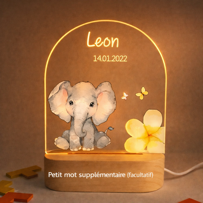 Veilleuse de naissance personnalisée - Éléphanteau Papillons