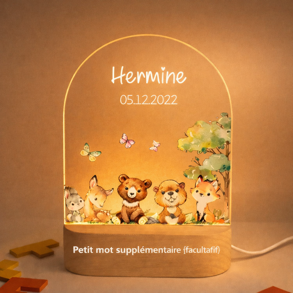 Veilleuse de naissance personnalisée - Forêt Papillons