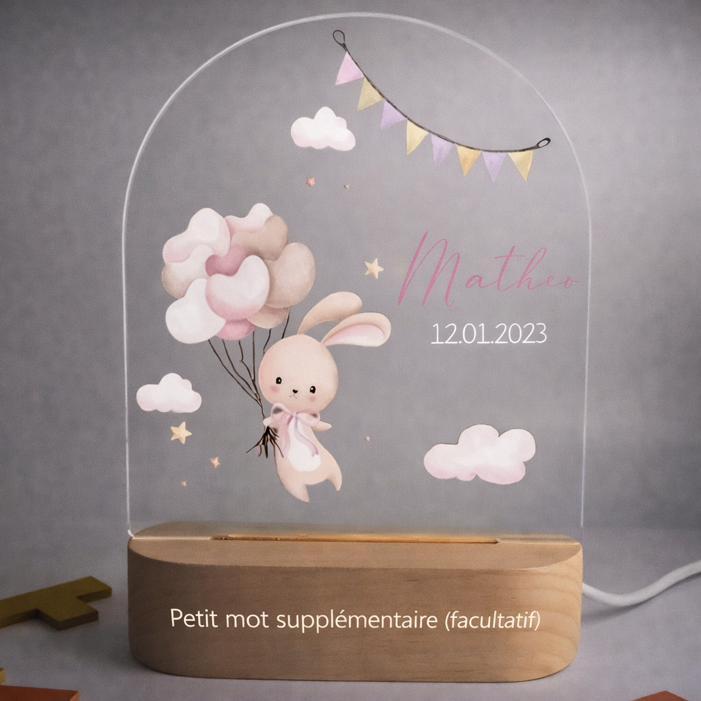 Veilleuse de naissance personnalisée - Lapinou Rose