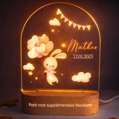 Veilleuse de naissance personnalisée - Lapinou Rose
