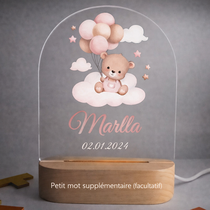 Veilleuse de naissance personnalisée - Ourson Nuage