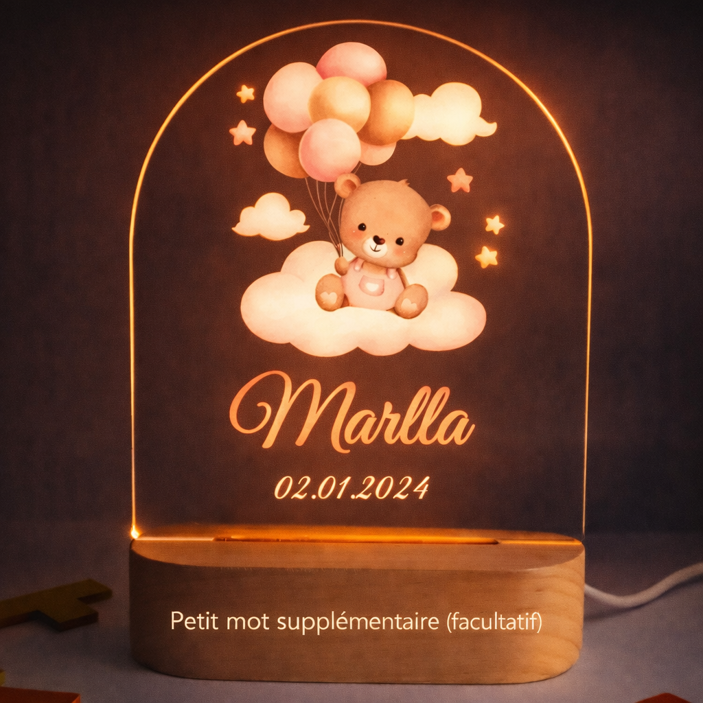 Veilleuse de naissance personnalisée - Ourson Nuage