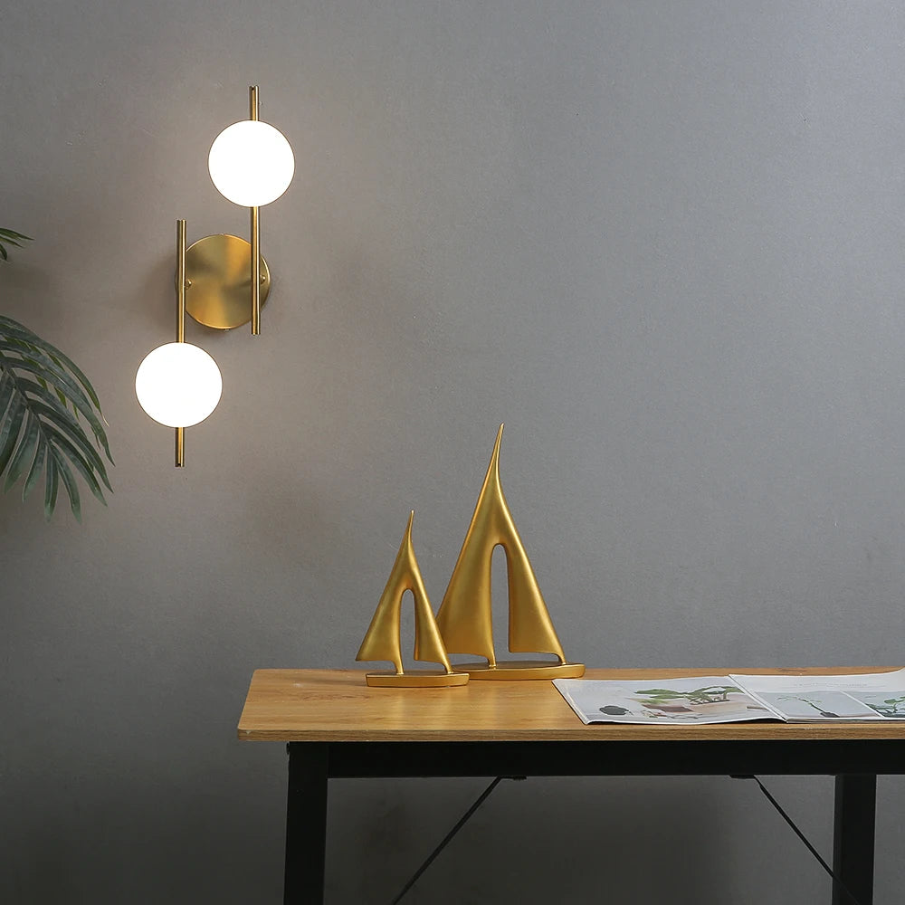 Lampe de chevet Murale Double Sphère Dorée