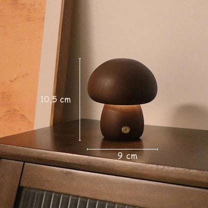 Lampe de chevet LED Champignon en Bois - Éclat Nocturne
