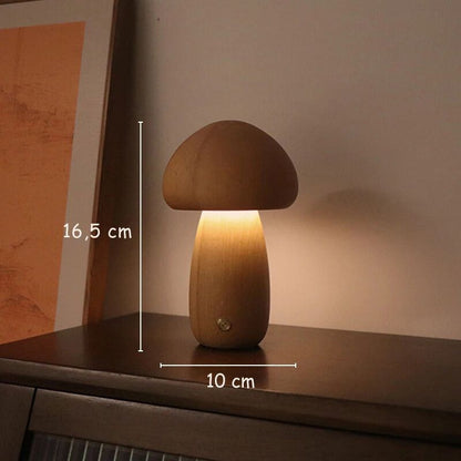 Lampe de chevet LED Champignon en Bois - Éclat Nocturne