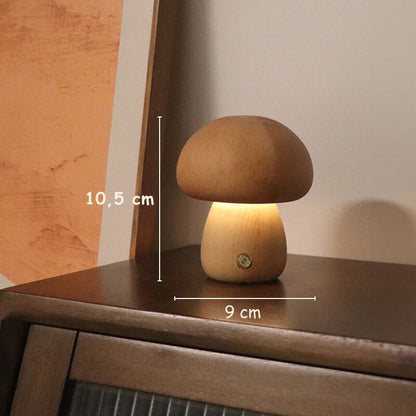 Lampe de chevet LED Champignon en Bois - Éclat Nocturne