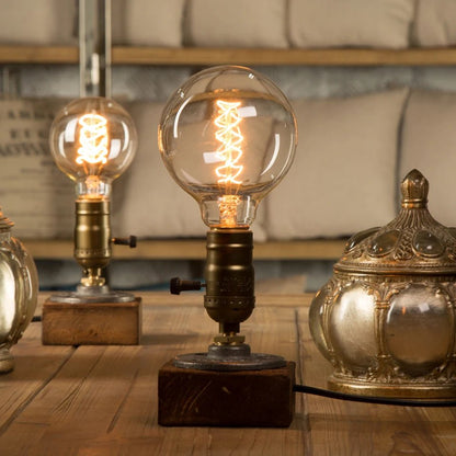 Lampe de chevet Originale Vintage en Bois et Métal - Éclat Nocturne