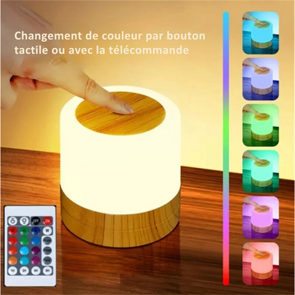 Lampe de chevet mini avec socle en bois