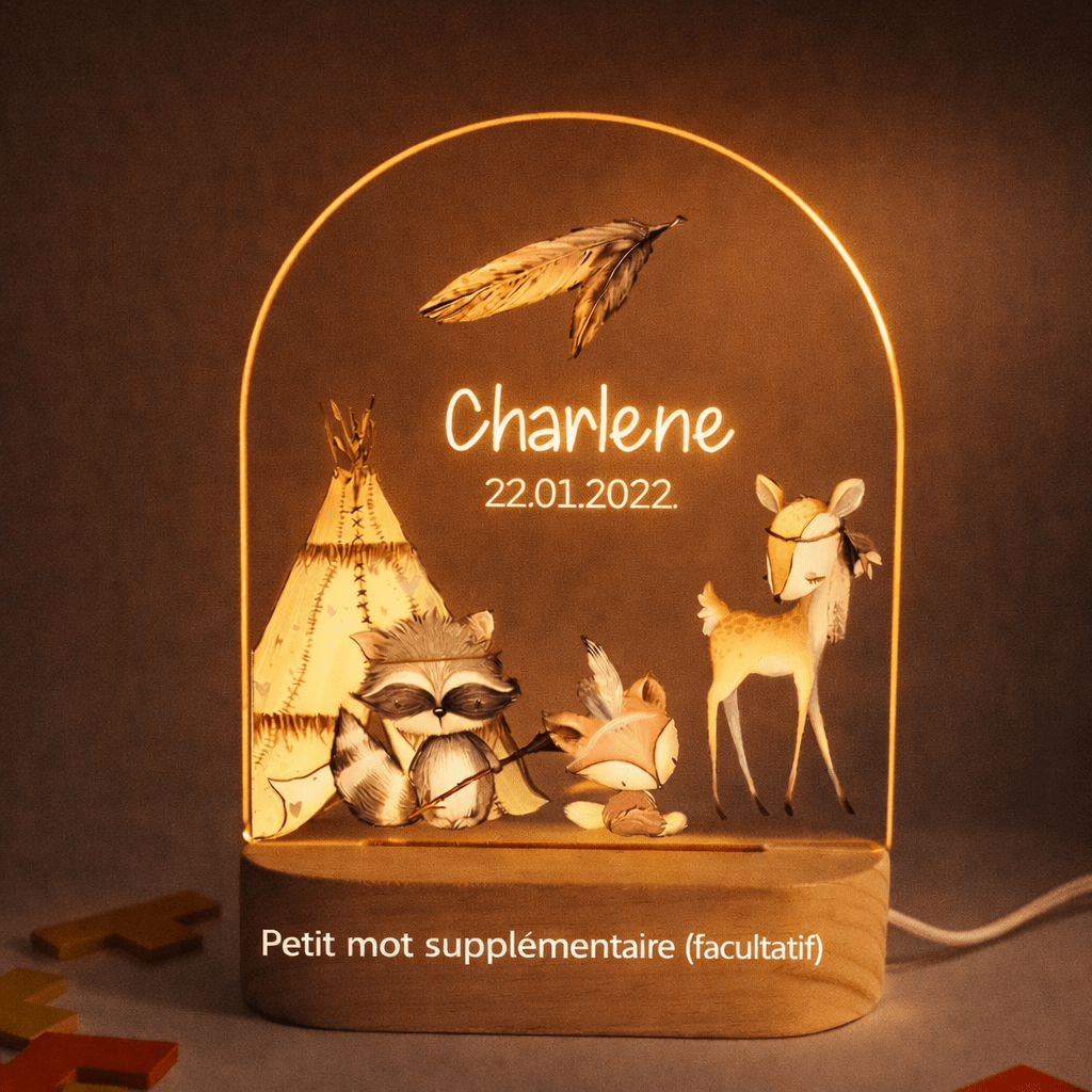 Veilleuse de naissance personnalisée - Animaux Indiens - Éclat Nocturne