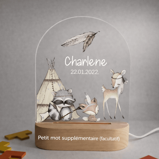 Veilleuse de naissance personnalisée - Animaux Indiens - Éclat Nocturne