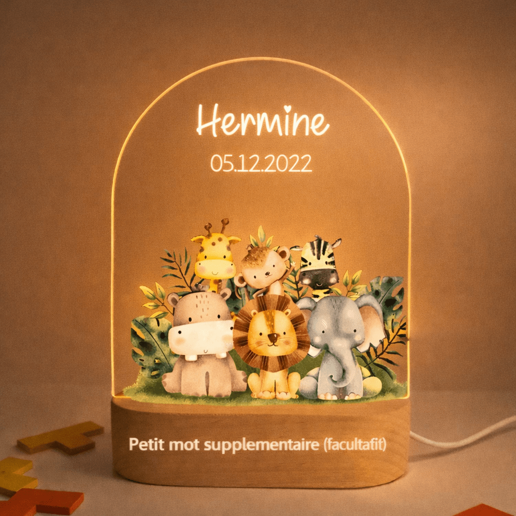 Veilleuse de naissance personnalisée - Animaux Savane - Éclat Nocturne