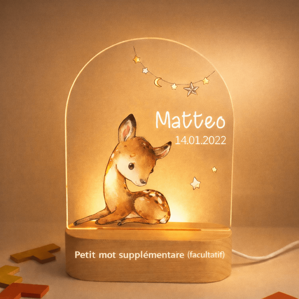 Veilleuse de naissance personnalisée - Biche - Éclat Nocturne