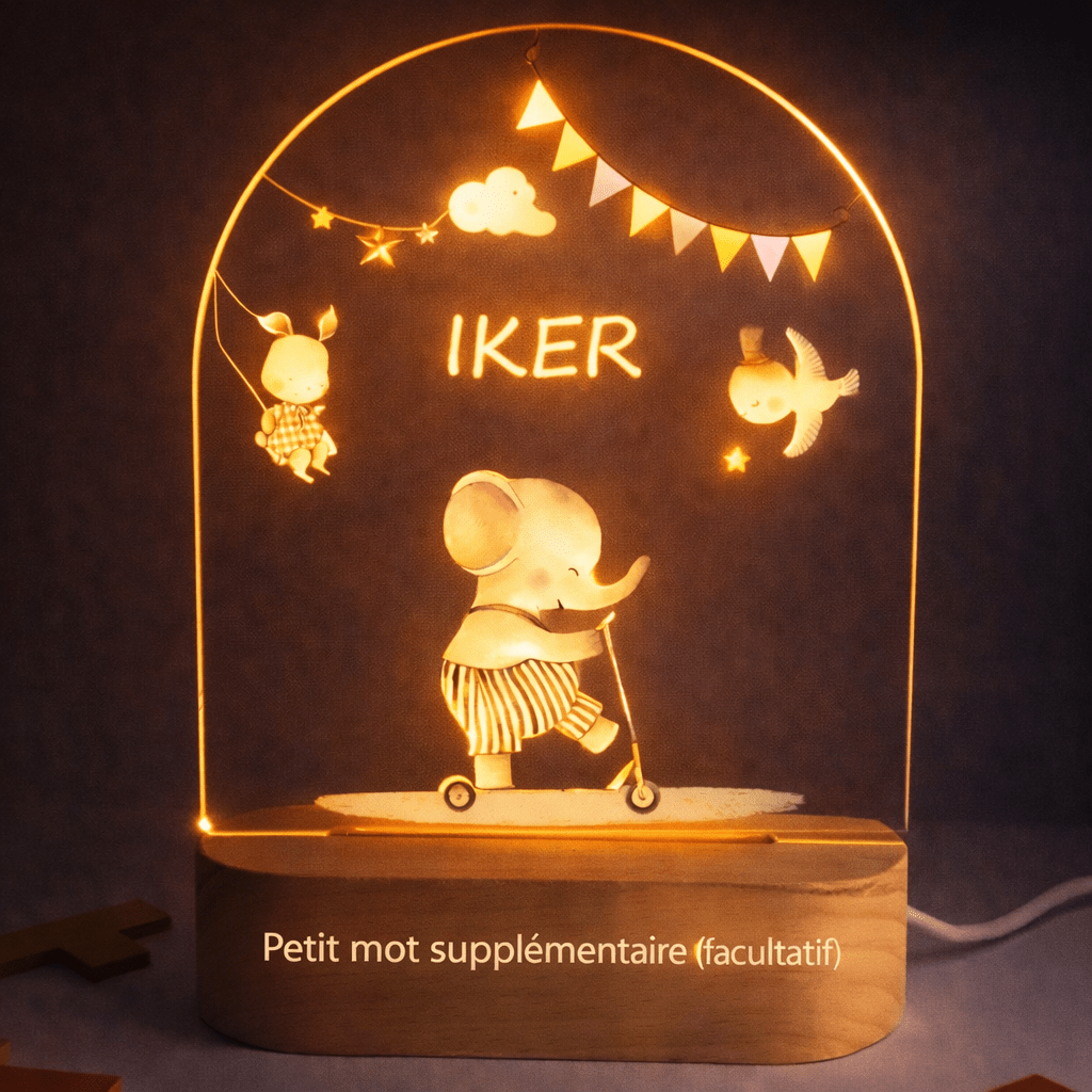 Veilleuse de naissance personnalisée - Éléphanteau - Éclat Nocturne
