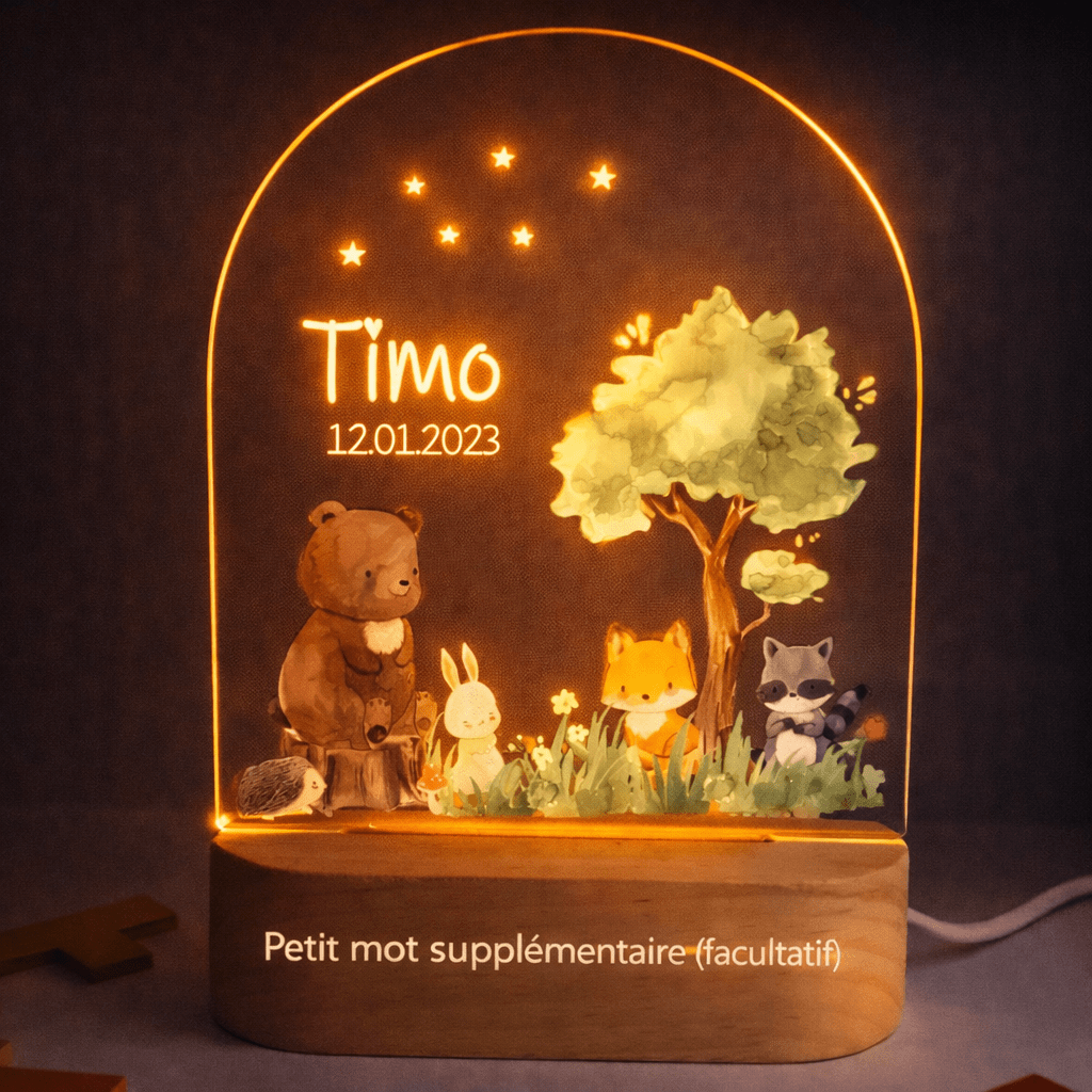 Veilleuse de naissance personnalisée - Forêt Verte - Éclat Nocturne