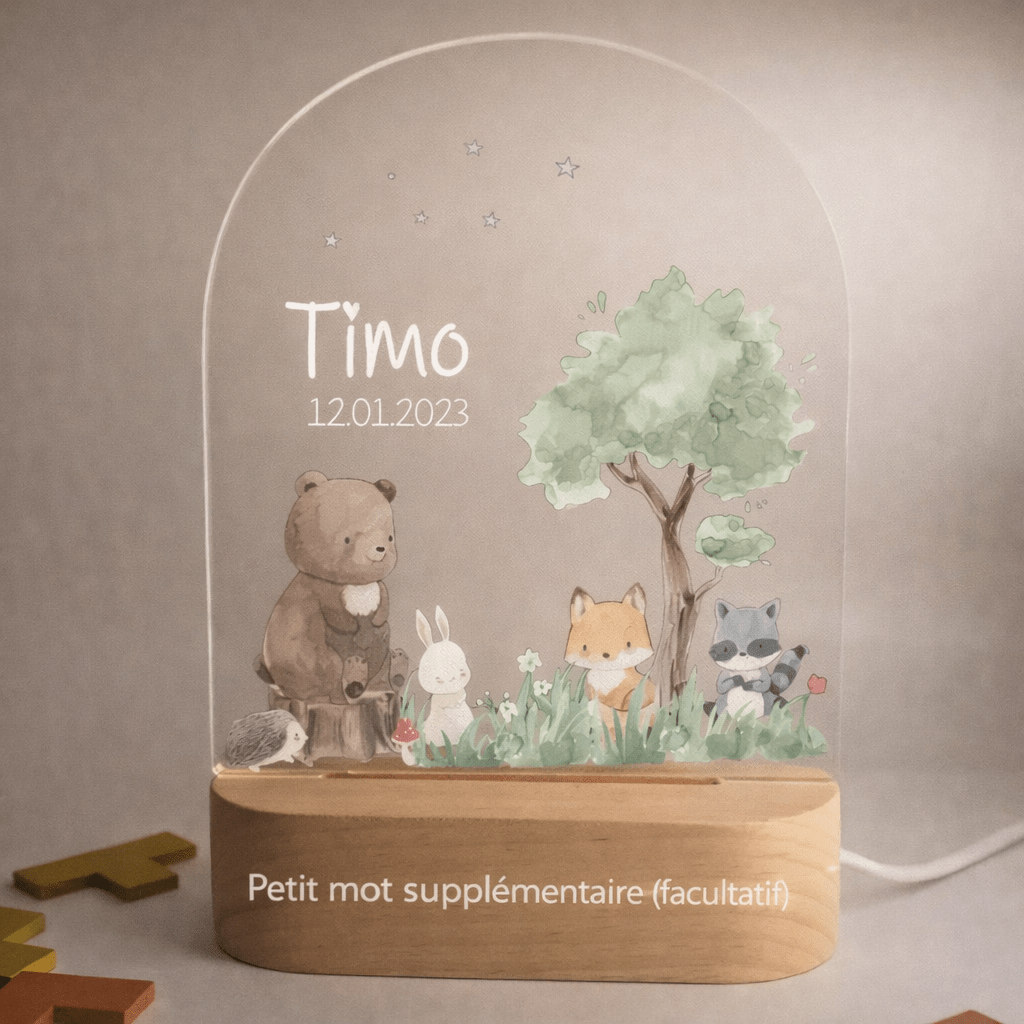 Veilleuse de naissance personnalisée - Forêt Verte - Éclat Nocturne