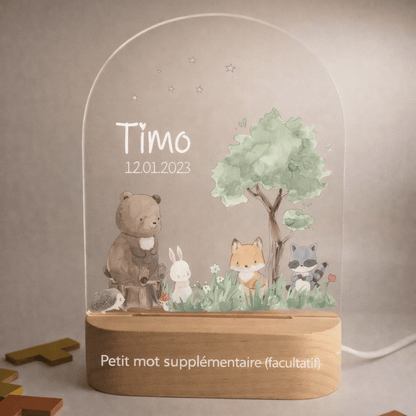 Veilleuse de naissance personnalisée - Forêt Verte - Éclat Nocturne