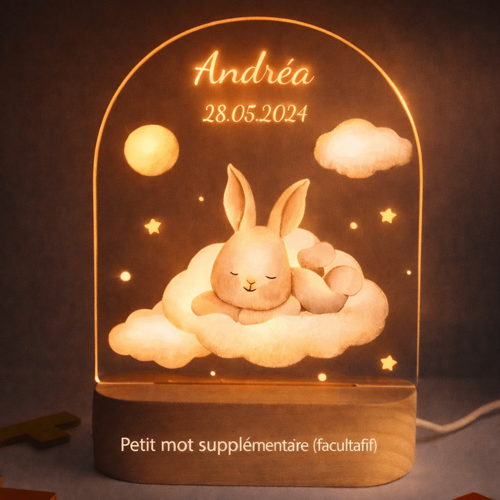 Veilleuse de naissance personnalisée - Lapin Nuage - Éclat Nocturne