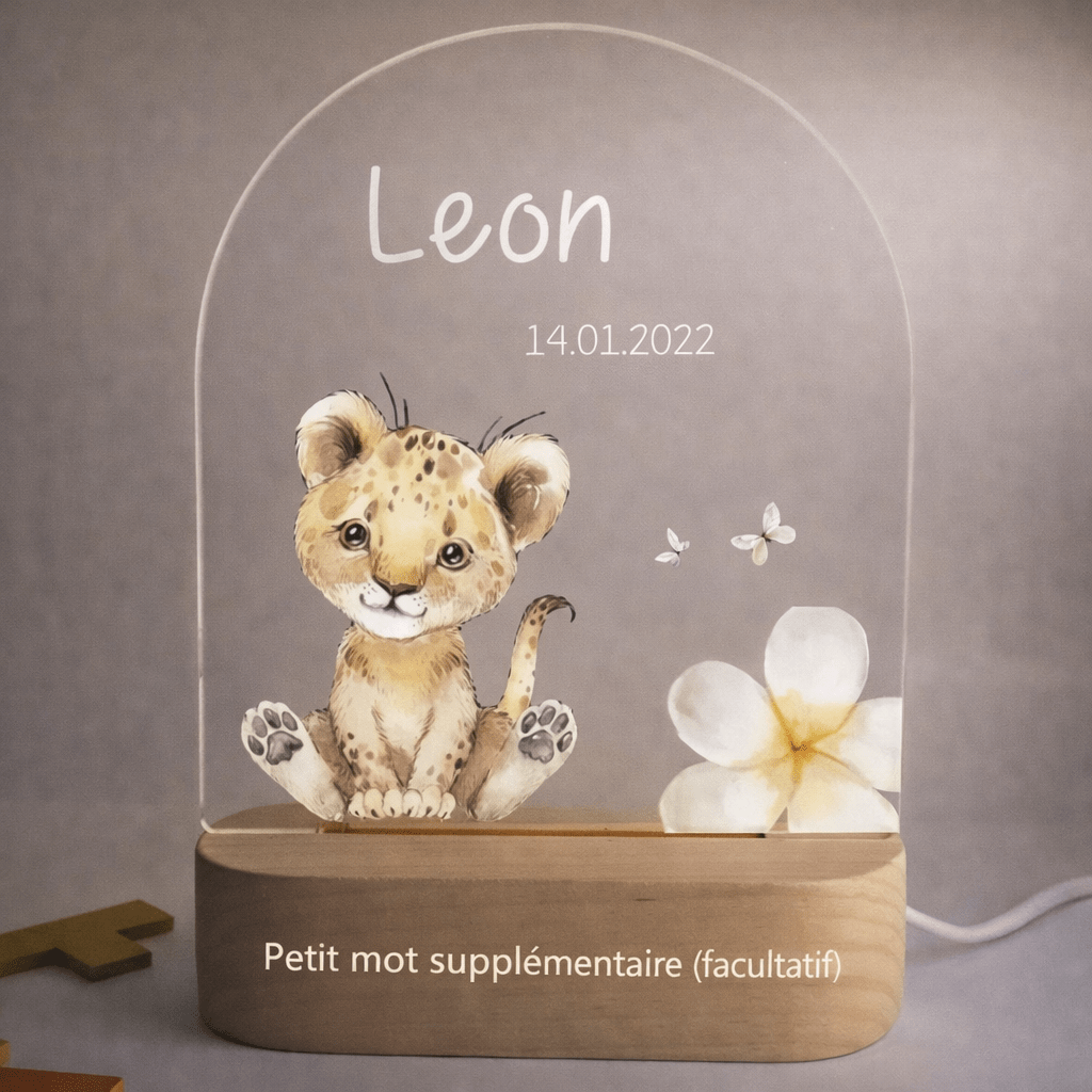 Veilleuse de naissance personnalisée - Lionceau - Éclat Nocturne