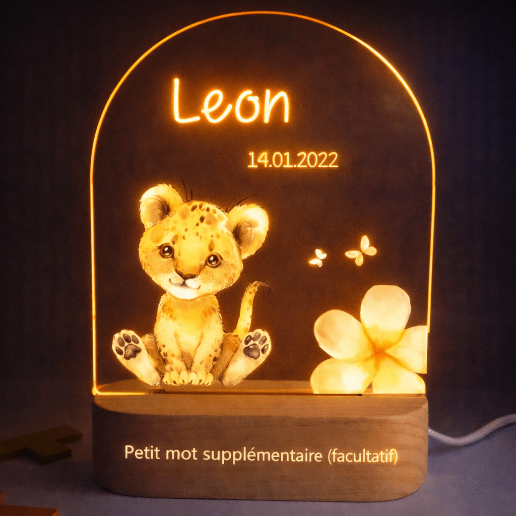Veilleuse de naissance personnalisée - Lionceau - Éclat Nocturne