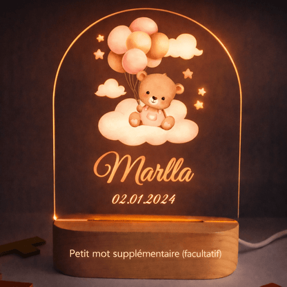 Veilleuse de naissance personnalisée - Ourson Nuage - Éclat Nocturne